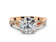 Solitaire Engagement Ring Setting for Round Cut Center with Twisted Pave Split Shank and Prong Head in Rose Gold