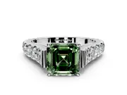 Solitaire Engagement Ring Setting for Fancy Green Asscher Cut Center with Pave Cathedral Shoulders and Prong Head in White Gold