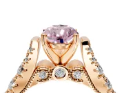 Solitaire Engagement Ring Setting for Fancy Pink Pear-Shaped Center with Pave Cathedral Shoulders and Prong Head in Rose Gold