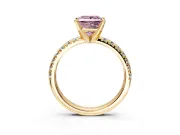 Solitaire Engagement Ring Setting for Fancy Pink Princess Cut Center with Large Accents and Prong Head in Yellow Gold
