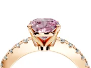 Solitaire Engagement Ring Setting for Fancy Pink Cushion Cut Center with Single Row Accent Band and Prong Head in Rose Gold