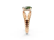 Halo Engagement Ring Setting for Fancy Green Oval Center with Rope Twist Split Shank and Prong Head in Rose Gold
