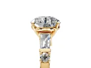 Bar-Set Engagement Ring Setting for Round Cut Center with Tapered Baguette Accents and Prong Head in Yellow Gold