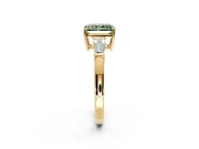 3 Stone Engagement Ring Setting for Fancy Green Radiant Cut Center with Baguette Accents and Prong Head in Yellow Gold