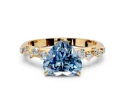 Cluster Engagement Ring Setting for Fancy Blue Heart-Shaped Center with Round Cut Accent Band and Prong Head in Yellow Gold