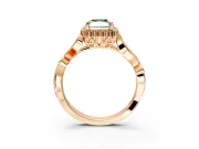 Halo Engagement Ring Setting for Fancy Green Radiant Cut Center with Leaf Motif Split Shank and Prong Head in Rose Gold