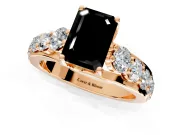 Solitaire Engagement Ring Setting for Fancy Black Emerald Cut Center with Graduated Shared Prongs and Prong Head in Rose Gold