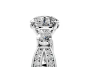 3 Stone Engagement Ring Setting for Round Cut Center with Pave Twist Band and Prong Head in White Gold