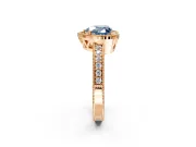 Milgrain Halo Engagement Ring Setting for Fancy Blue Heart-Shaped Center with Wide Pave Band and Prong Head in Rose Gold
