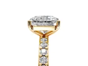 Solitaire Engagement Ring Setting for Radiant Cut Center with Round Cut Pave Band and Prong Head in Yellow Gold