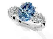 Cluster Engagement Ring Setting for Fancy Blue Oval Center with 2-Row Shoulder Clusters and Prong Head in Sterling Silver