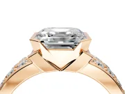 Bezel Engagement Ring Setting for Asscher Cut Center with Wide Channel-Set Band and Bezel Head in Rose Gold