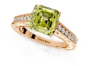 Solitaire Engagement Ring Setting for Fancy Yellow Asscher Cut Center with Engraved Pave Band and Prong Head in Rose Gold