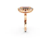Halo Engagement Ring Setting for Fancy Pink Asscher Cut Center with Milgrain Bezel Rim, Plain Band and Prong Head in Rose Gold