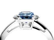 3 Stone Engagement Ring Setting for Fancy Blue Emerald Cut Center with Low-Set Round Cut Accents and Prong Head in Sterling Silver