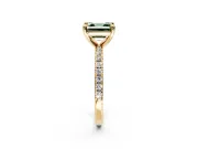 Solitaire Engagement Ring Setting for Fancy Green Asscher Cut Center with Fine Pave Narrow Band and Prong Head in Yellow Gold