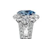 Halo Engagement Ring Setting for Fancy Blue Oval Center with Two-Strand Split Shank and Prong Head in Sterling Silver