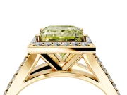Halo Engagement Ring Setting for Fancy Yellow Princess Cut Center with Narrow Pave Split Shank and Prong Head in Yellow Gold