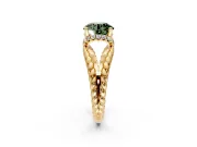 Halo Engagement Ring Setting for Fancy Green Round Cut Center with Rope Twist Split Shank and Prong Head in Yellow Gold