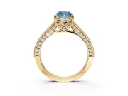 Solitaire Engagement Ring Setting for Fancy Blue Cushion Cut Center with Milgrain-Framed Pave Band and Prong Head in Yellow Gold