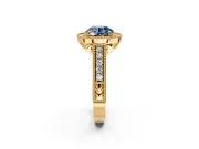Milgrain Halo Engagement Ring Setting for Fancy Blue Round Cut Center with Pave Band and Prong Head in Yellow Gold