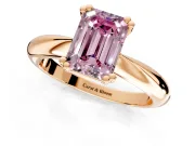 Solitaire Engagement Ring Setting for Fancy Pink Emerald Cut Center with Reverse Tapered Band and Prong Head in Rose Gold