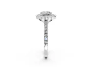 Milgrain Floral Halo Engagement Ring Setting for Cushion Cut Center with Pave Band and Prong Head in White Gold