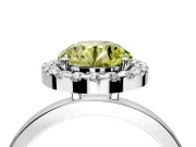 Halo Engagement Ring Setting for Fancy Yellow Round Cut Center with Thin Plain Band and Prong Head in Sterling Silver