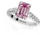 Solitaire Engagement Ring Setting for Fancy Pink Emerald Cut Center with Partway Pave Band and Prong Head in Sterling Silver