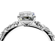 Cluster Engagement Ring Setting for Emerald Cut Center with Round Cut Accent Band and Prong Head in White Gold