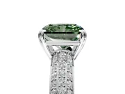 Solitaire Engagement Ring Setting for Fancy Green Radiant Cut Center with Multi-Row Pave Accents and Basket Head in White Gold