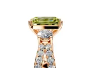 3 Stone Engagement Ring Setting for Fancy Yellow Emerald Cut Center with Pave Split Shank and Prong Head in Rose Gold