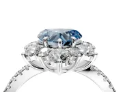 Floral Halo Engagement Ring Setting for Fancy Blue Heart-Shaped Center with Pave Accents and Prong Head in Platinum