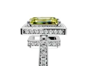 Halo Engagement Ring Setting for Fancy Yellow Emerald Cut Center with Metal-Rimmed Halo, Pave Band and Prong Head in Platinum