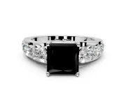 Solitaire Engagement Ring Setting for Fancy Black Princess Cut Center with Graduated Shared Prongs and Prong Head in Sterling Silver