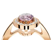 Bezel-Framed Halo Engagement Ring Setting for Fancy Pink Marquise Center with Pave Band and Prong Head in Rose Gold