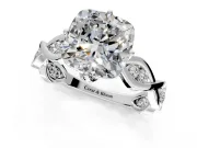 Solitaire Engagement Ring Setting for Cushion Cut Center with Accented Twist Band and Leaf Prong Head in Sterling Silver