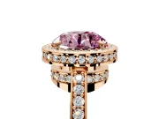 Halo Engagement Ring Setting for Fancy Pink Round Cut Center with Metal-Rimmed Halo, Pave Band and Prong Head in Rose Gold