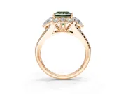 Halo Engagement Ring Setting for Fancy Green Princess Cut Center with Two-Strand Split Shank and Prong Head in Rose Gold
