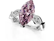 Solitaire Engagement Ring Setting for Fancy Pink Marquise Center with Accented Twist Band and Leaf Prong Head in Platinum