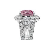 Halo Engagement Ring Setting for Fancy Pink Cushion Cut Center with Two-Strand Split Shank and Prong Head in Sterling Silver