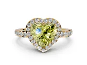 Halo Engagement Ring Setting for Fancy Yellow Heart-Shaped Center with Heart-Shaped Openwork, Pave Band and Prong Head in Yellow Gold