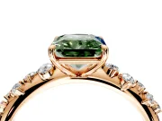 Cluster Engagement Ring Setting for Fancy Green Radiant Cut Center with Round Cut Accent Band and Prong Head in Rose Gold