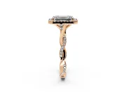 Halo Engagement Ring Setting for Emerald Cut Center with Twist Band and Prong Head in Rose Gold