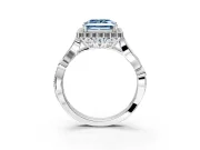 Halo Engagement Ring Setting for Fancy Blue Princess Cut Center with Leaf Motif Split Shank and Prong Head in Platinum
