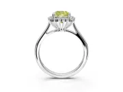 Starburst Halo Engagement Ring Setting for Fancy Yellow Cushion Cut Center with Thin Round-Wire Band and Prong Head in White Gold