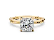 Solitaire Engagement Ring Setting for Cushion Cut Center with Bamboo Band and Prong Head in Yellow Gold