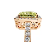 Halo Engagement Ring Setting for Fancy Yellow Radiant Cut Center with Heart-Shaped Openwork, Pave Band and Prong Head in Rose Gold