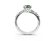 Solitaire Engagement Ring Setting for Fancy Green Oval Center with Trailing Leaf Accent Band and Prong Head in White Gold