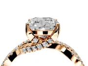 Solitaire Engagement Ring Setting for Cushion Cut Center with Narrow Twist Pave Band and Prong Head in Rose Gold